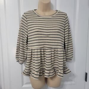 Ro & De Anthropologie Marcia Babydoll Striped Peplum Blouse Size Small NWT